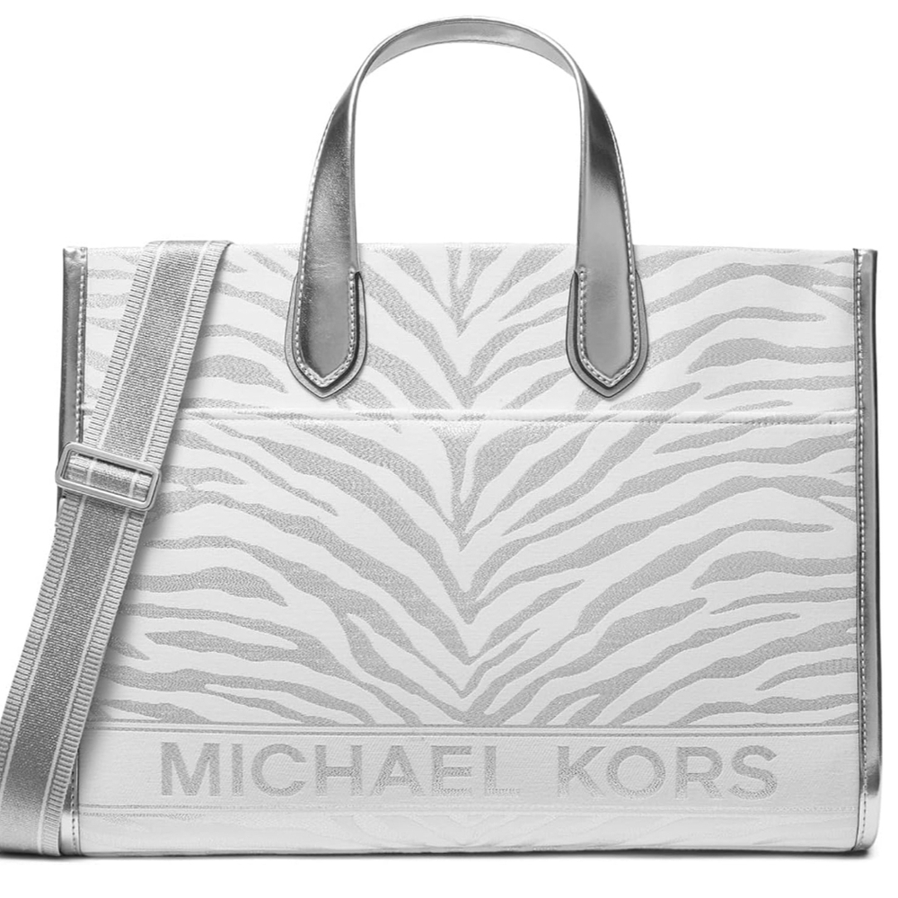 Michael Kors Metallic Silver and White Zebra Bag. Gigi LARGE